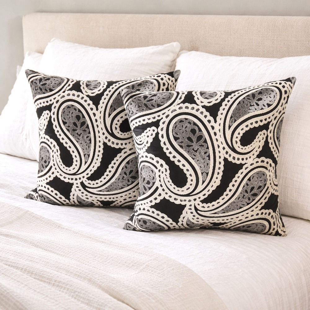 Canaan Paisley Black White Decorative Throw Pillow Cover Cushion Case Set of 2